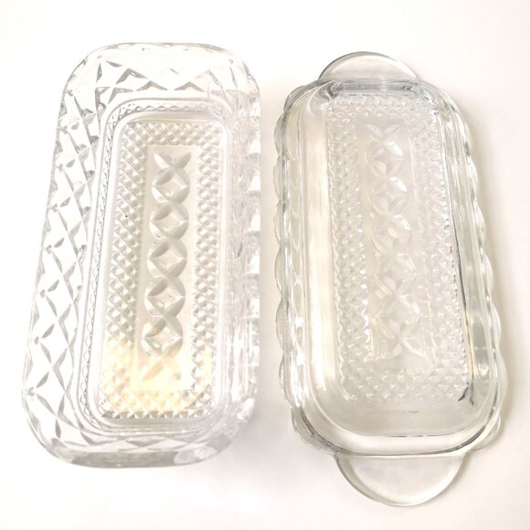 Vtg Anchor Hocking Wexford Clear Glass Butter Dish 1lb Size Diamond Cut 1970s US - Picture 6 of 7